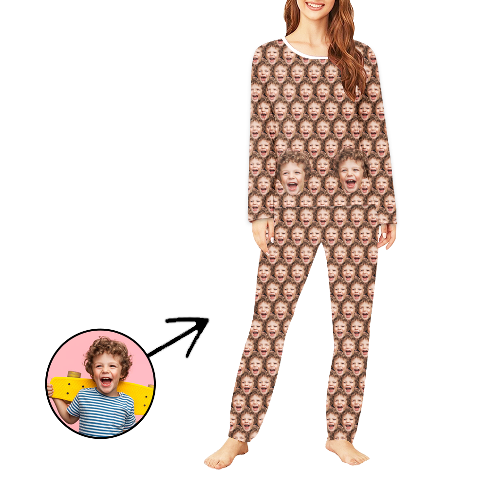 Personalised Pyjamas For Women Funny Mash Face Long Sleeve
