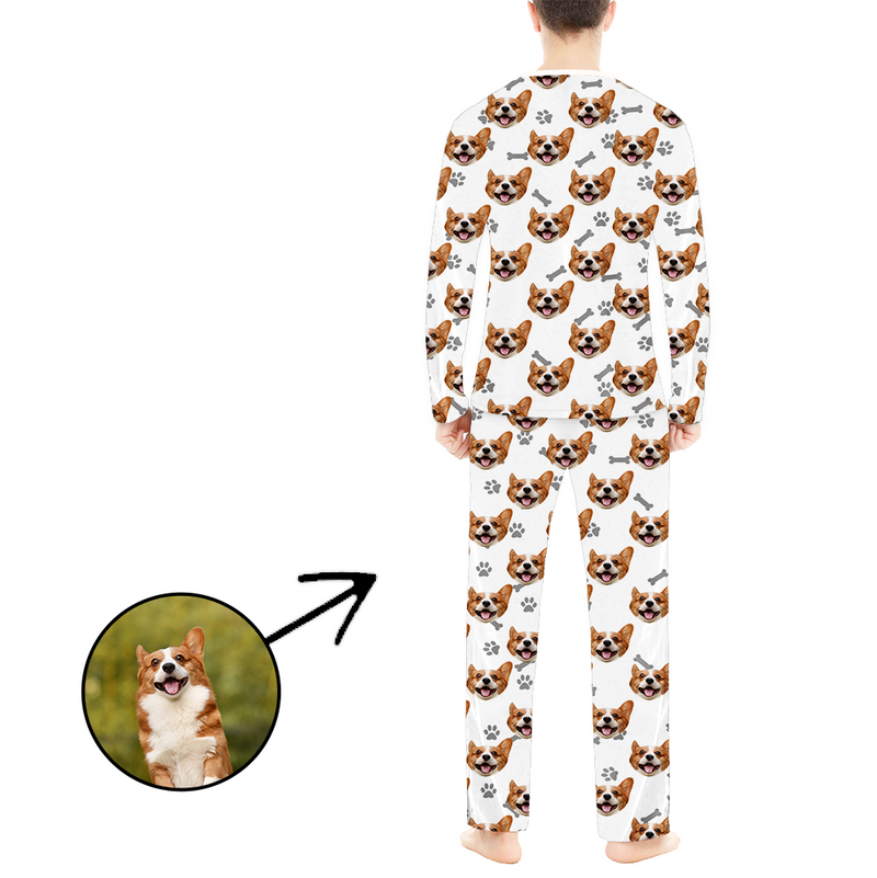 Personalised Photo Pajamas For Men Dog Footprint Long Sleeve