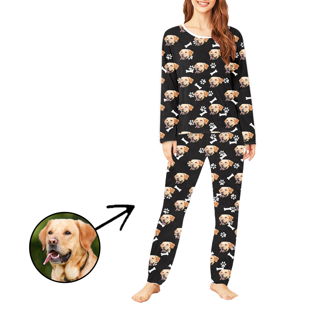 Personalised Photo Pajamas For Women Dog Paw Footprint Long Sleeve
