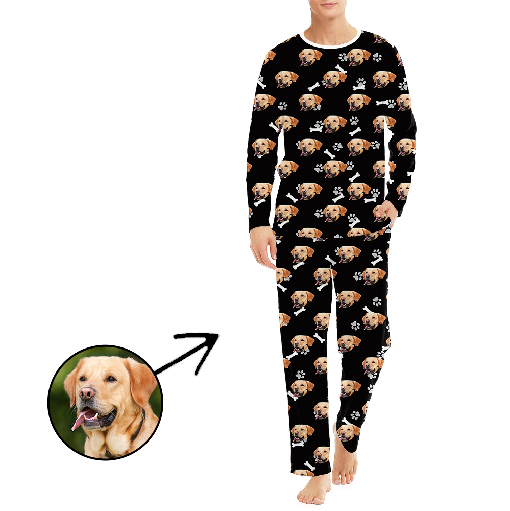 Personalised Photo Pajamas For Men Dog Paw Footprint Long Sleeve