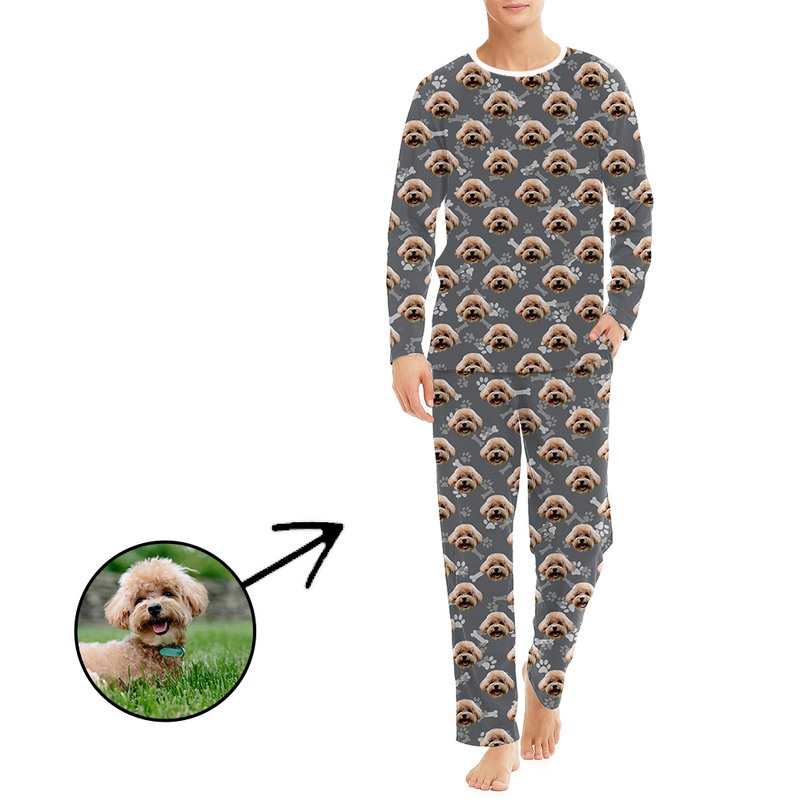 Personalised Photo Pajamas For Men Dog Footprint Long Sleeve