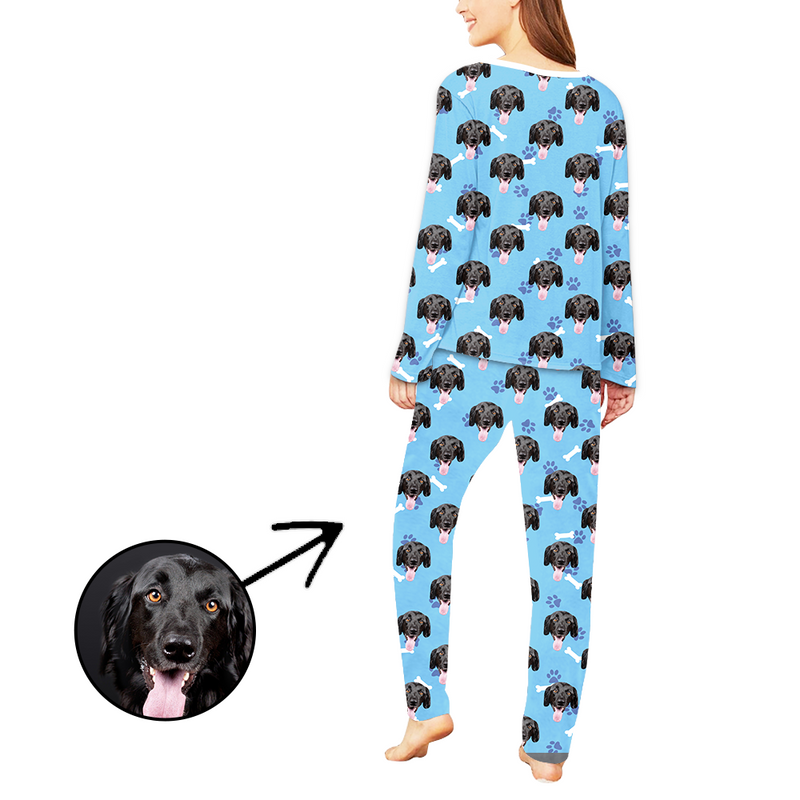Personalised Photo Pajamas For Women Dog Paw Footprint Long Sleeve