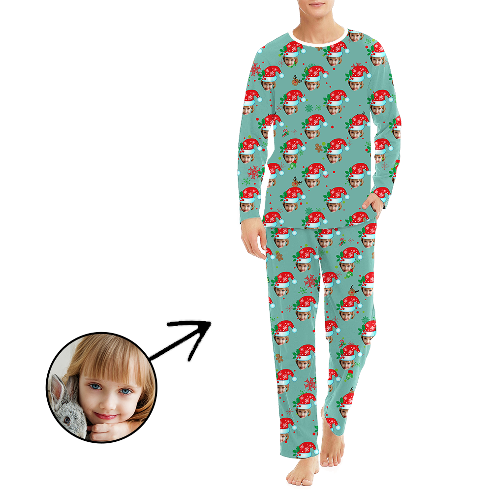 Custom Men's Personalised Pyjamas Christmas Hat And Gingerbread Man Long Sleeve