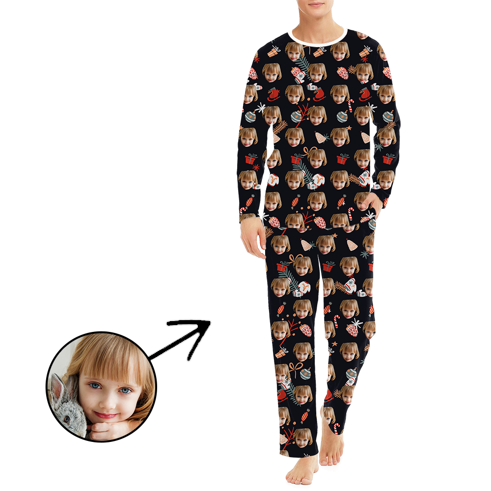 Custom Men's Personalised Pyjamas Christmas Decorate Long Sleeve