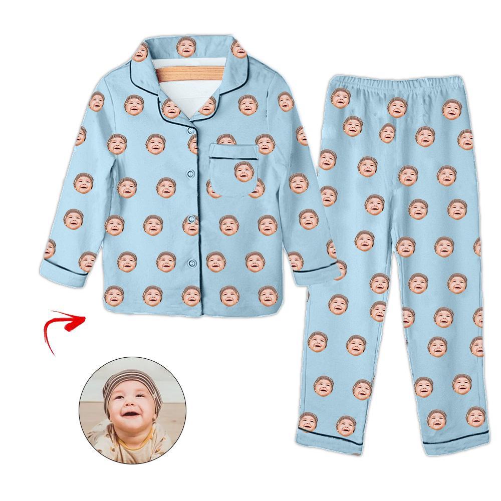 Personalised Photo Kids Pajamas I Love My Baby Light Blue