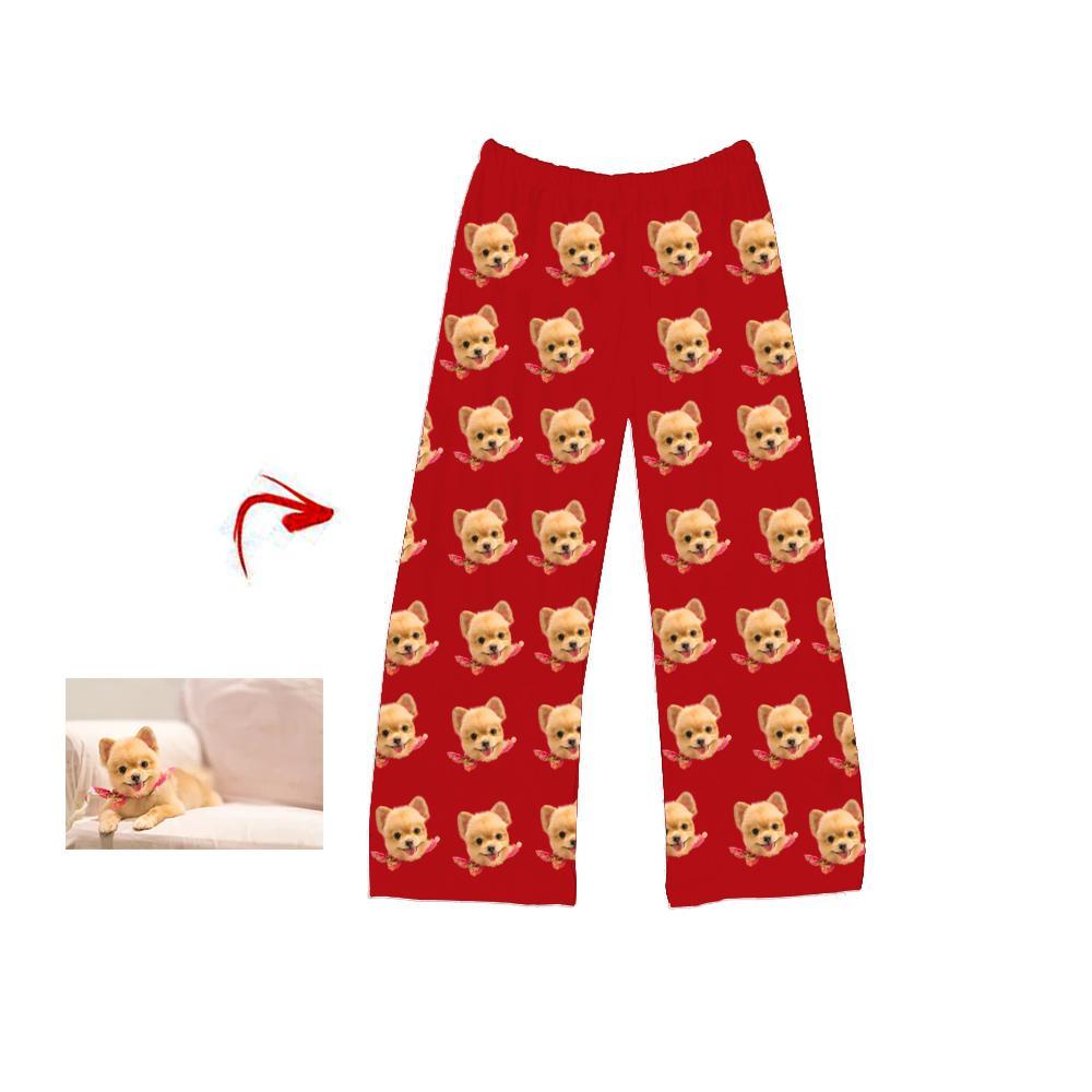 Personalised Photo Pajamas Pants I Love My Dog Red