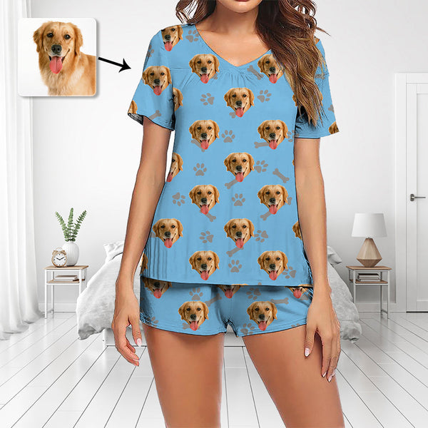 Cartoon Women Short Sleeve Pajamas Geometric Printed Breathable Home Wear Sets