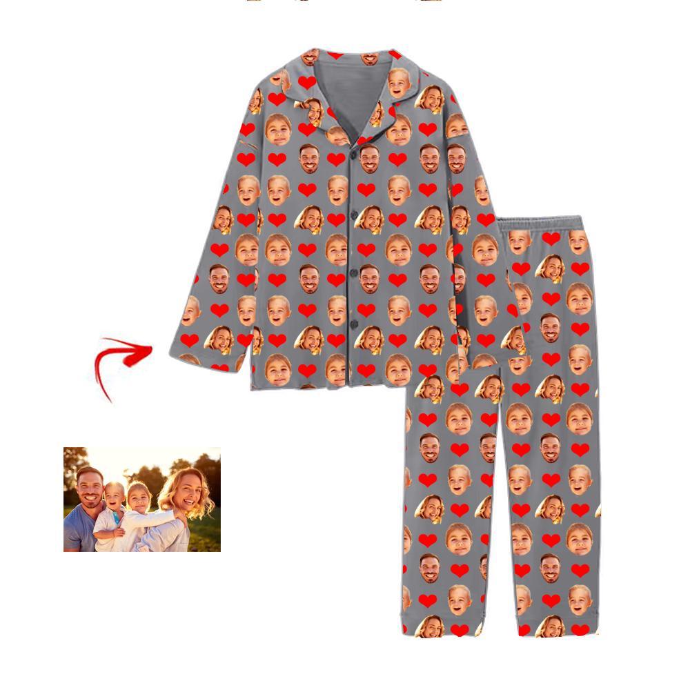 Personalised Photo Pajamas Heart I Love My Family Grey