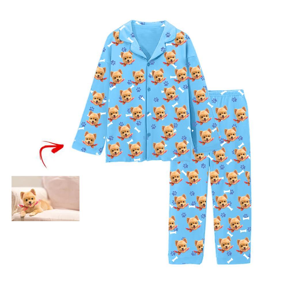 Personalised Photo Pajamas Dog Footprint Blue