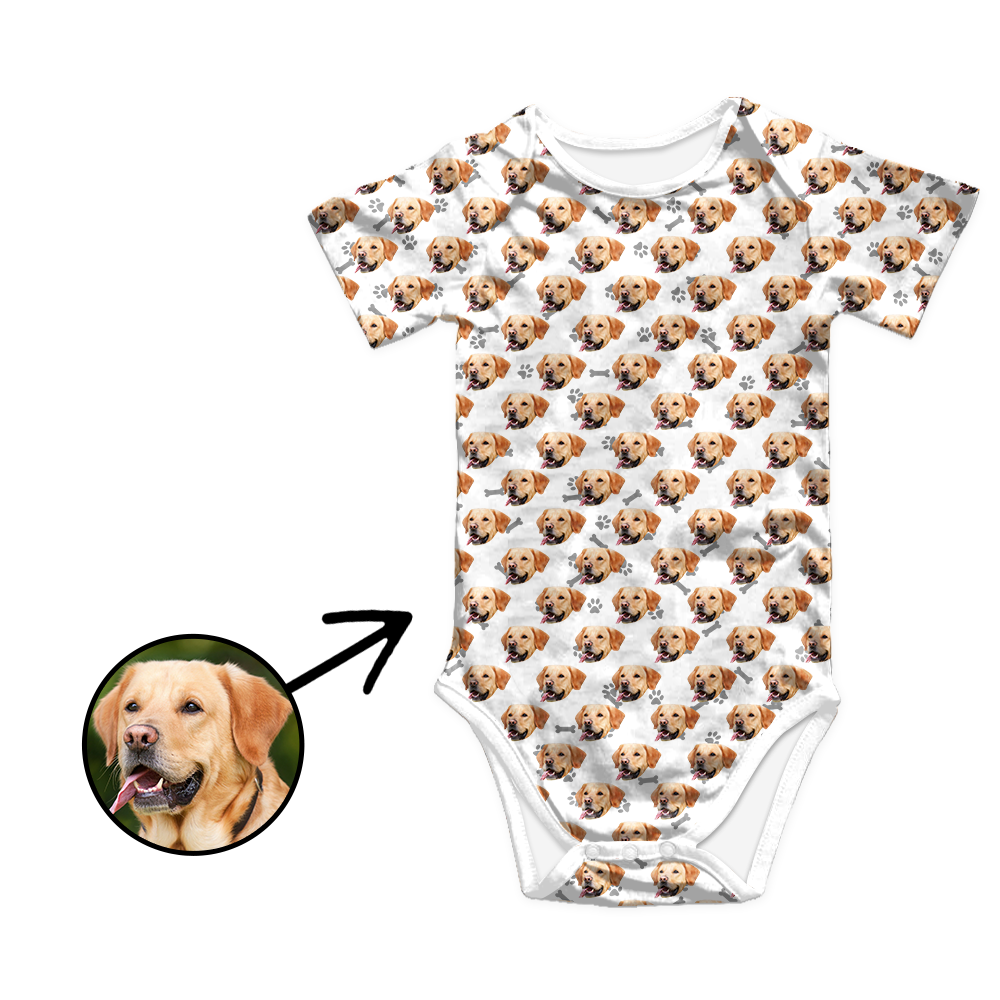 Custom Photo Baby Bodysuit Heart Dog Footprint