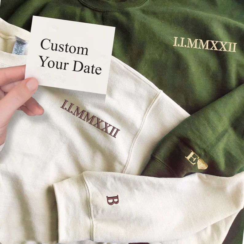 Custom Embroidered Roman Numeral Sweatshirt Gifts For Couples