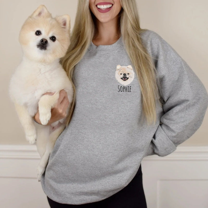 Personalized Sweatshirt with Pet Face and Pet Name Custom Embroidered