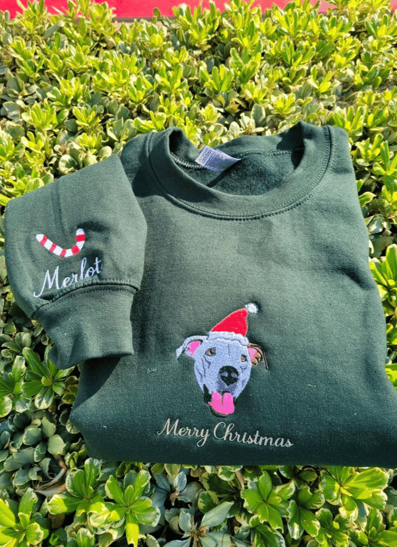 Custom Embroidered Sweatshirt With Pet Portrait and Name, Christmas Jumper Sweatshirt