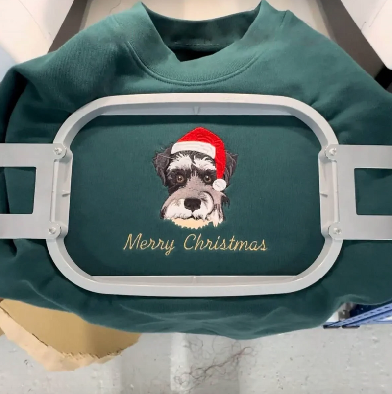 Custom Embroidered Pet Sweatshirt, Pet Face Color Portrait Santa Holiday Crewneck Sweatshirt