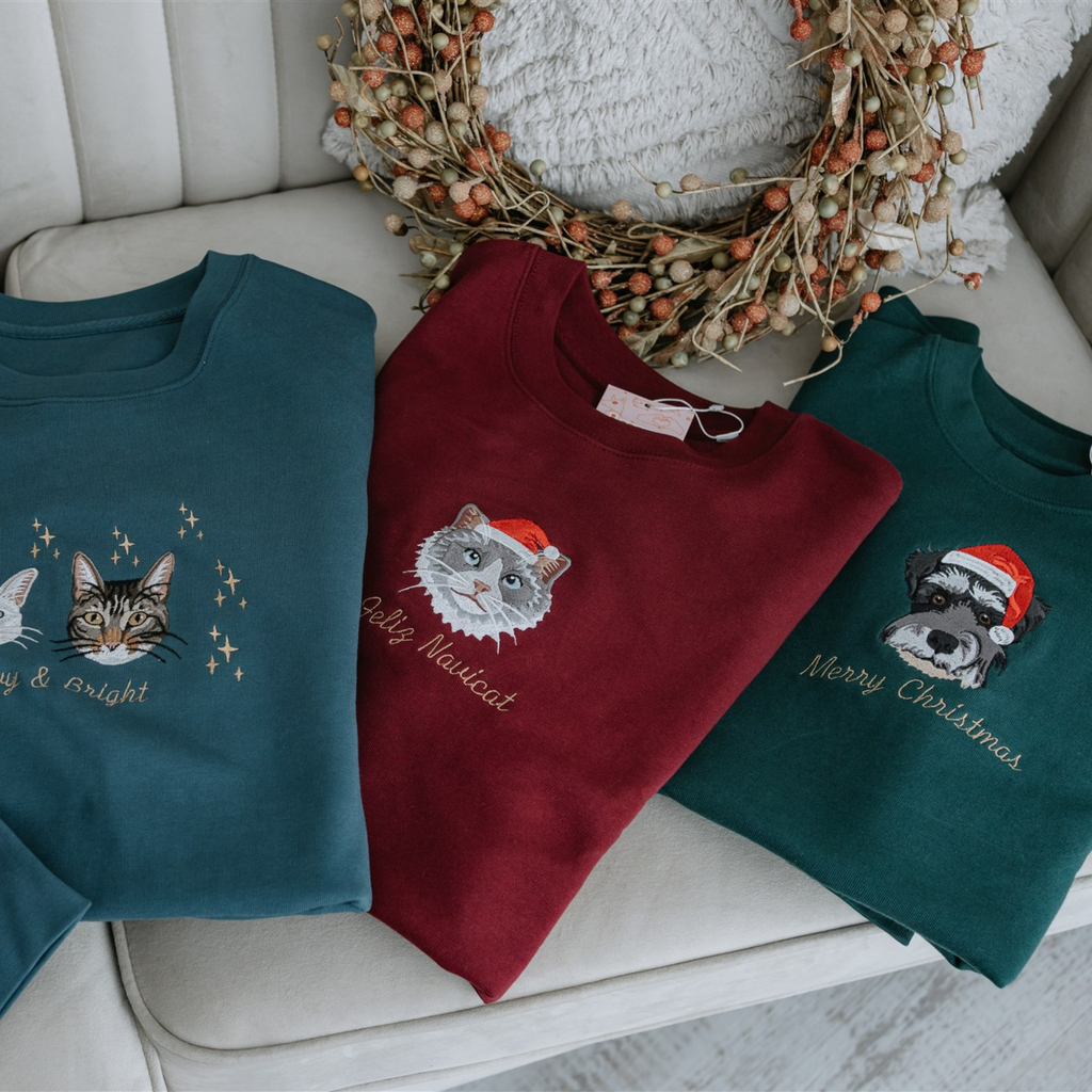 Embroidered Pet Portrait Organic Christmas Jumper Sweatshirt