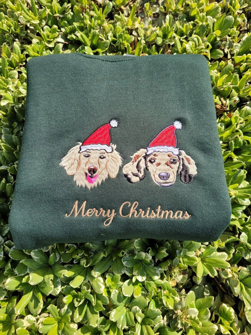 Custom Embroidered Sweatshirt With Pet Portrait and Name, Christmas Jumper Sweatshirt