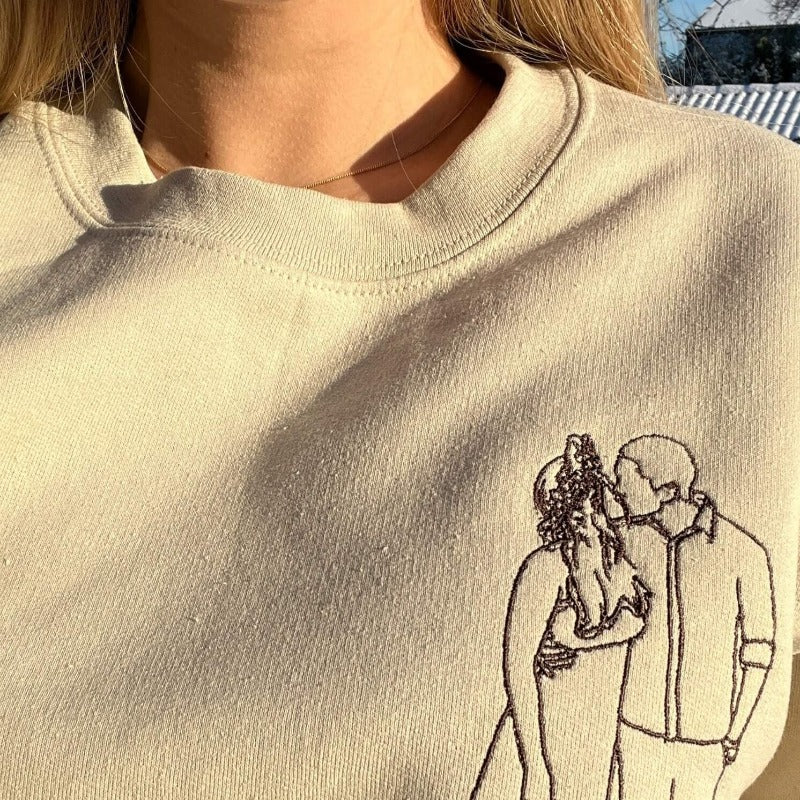 Father's Day Gift Custom Embroidered Personalized Embroidered Outline Photo Sweatshirt Gifts for Dad