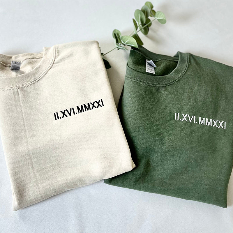 Custom Embroidered Roman Numeral Sweatshirt Gifts For Couples