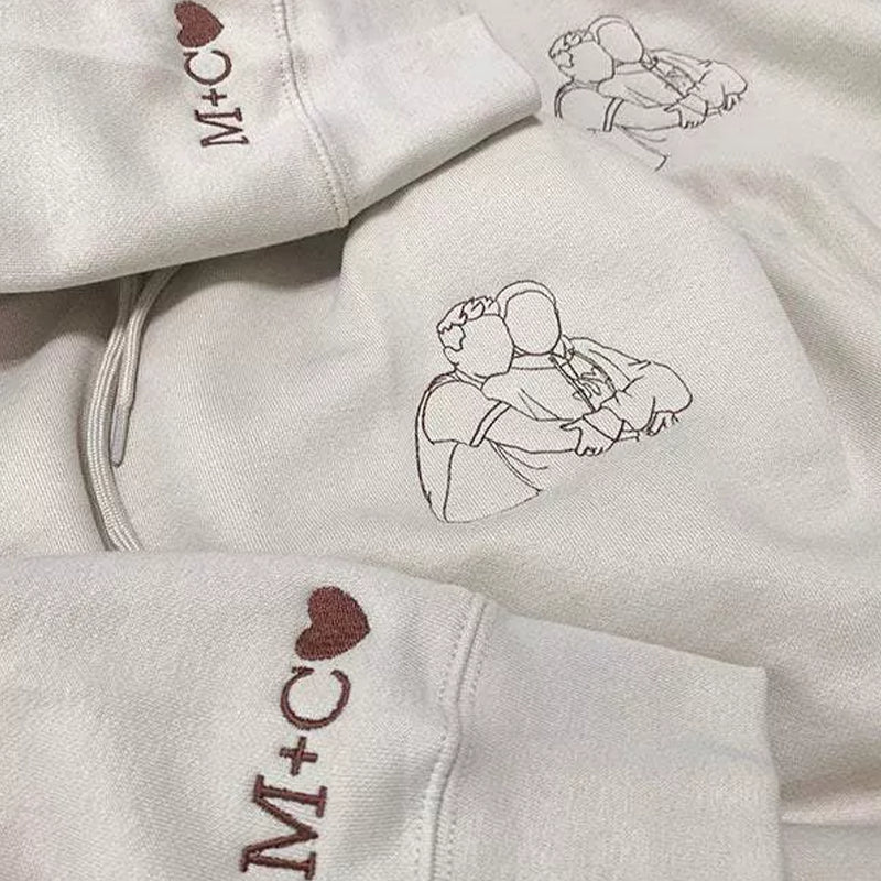 Personalized Embroidered Outline Photo Sweatshirt For Couples