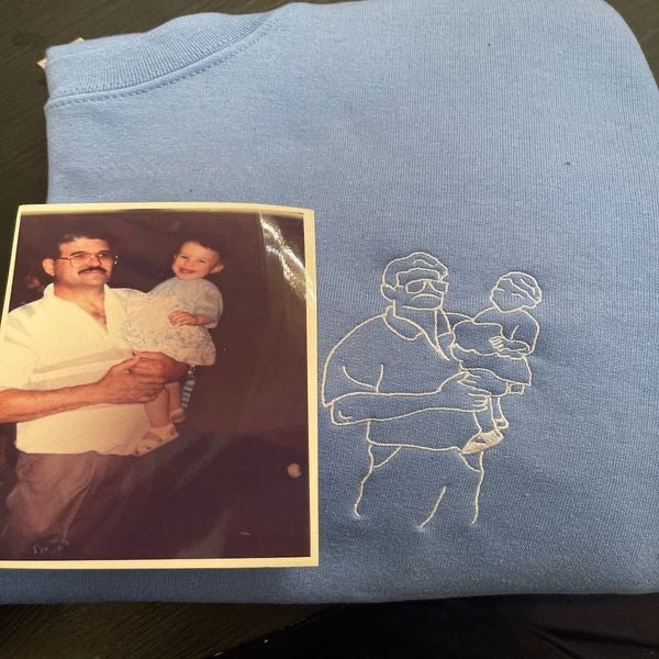 Father's Day Gift Personalized Embroidered Outline Photo Sweatshirt Gift For Dad