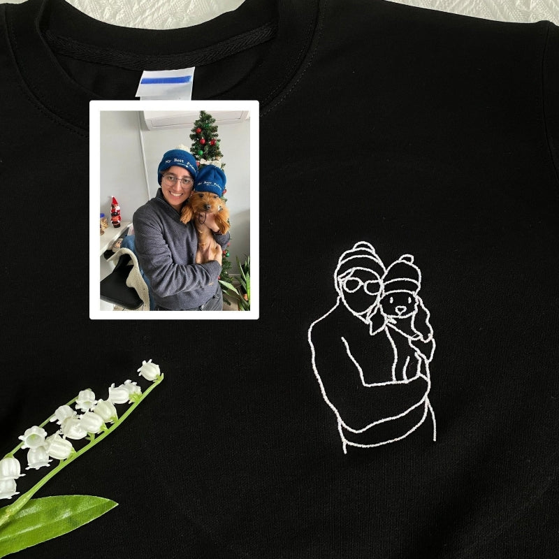 Personalized Embroidered Outline Photo Sweatshirt For Couples