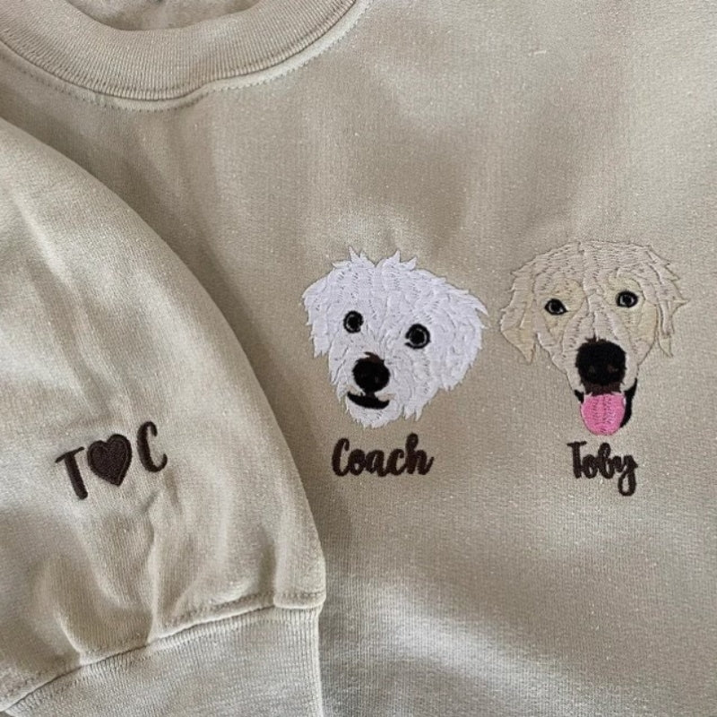 Personalized Sweatshirt with Pet Face and Pet Name Custom Embroidered