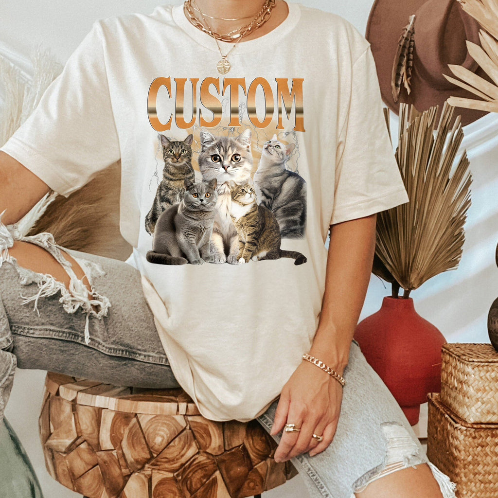 Pet Custom Vintage Washed Shirt, Custom Cat Graphic Unisex T-Shirt, Dog Personalize Bootleg Retro 90's Tee Gift For Her, Pet Lover Shirts