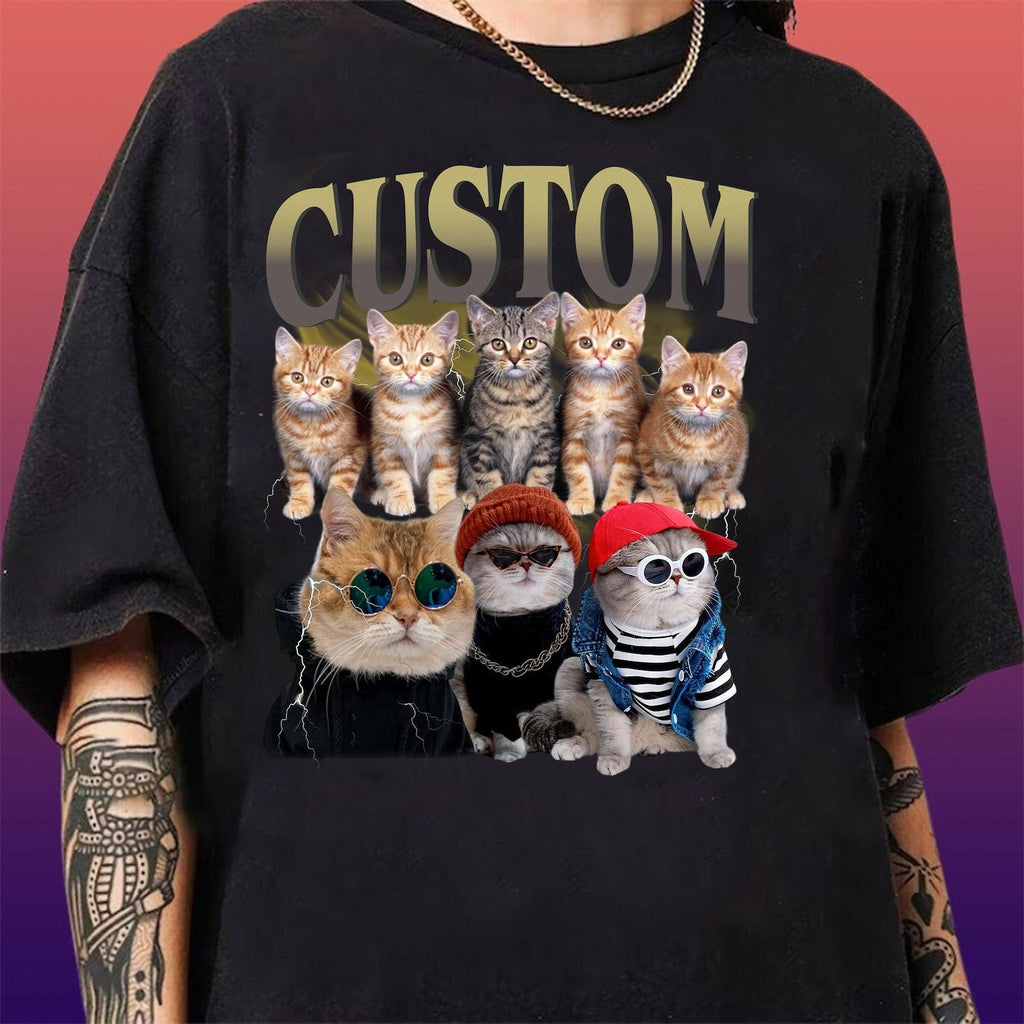 Pet Custom Vintage Washed Shirt, Custom Cat Graphic Unisex T-Shirt, Dog Personalize Bootleg Retro 90's Tee Gift For Her, Pet Lover Shirts