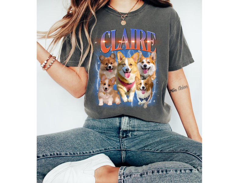 Custom Comfort Colors Retro Dog Shirt, Personalized Pet Tee, Custom Photo 90s Graphic, Bootleg Rap Dog Shirt, Custom Design Tshirt