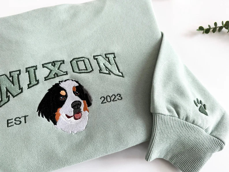 Custom Pet Embroidered Personalized Pet Face and Pet name Sweatshirt, Christmas Gift