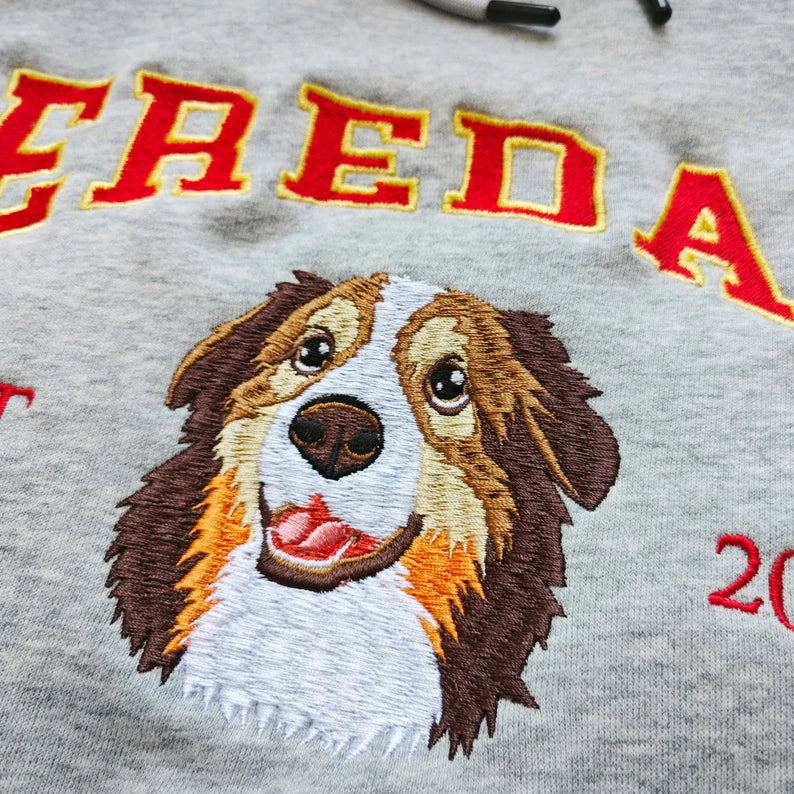 Custom Embroidered Custom Dog Hoodie, Embroidered Dog Name, Personalized Pet Face Sweatshirt from Your Photo, Varsity Style Hoodie, Gifts for Dog Lovers