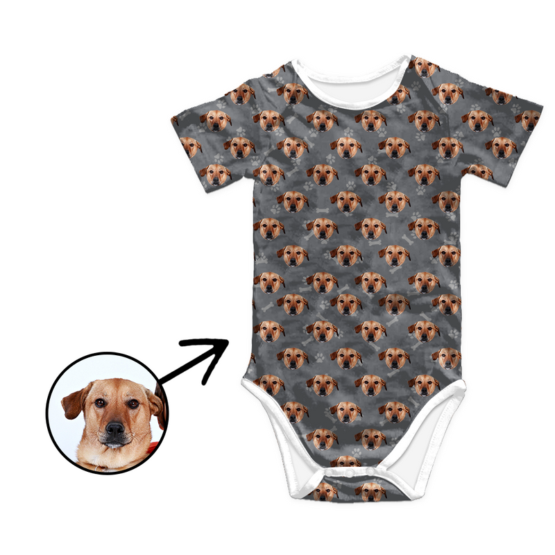 Custom Photo Baby Bodysuit Heart Dog Footprint