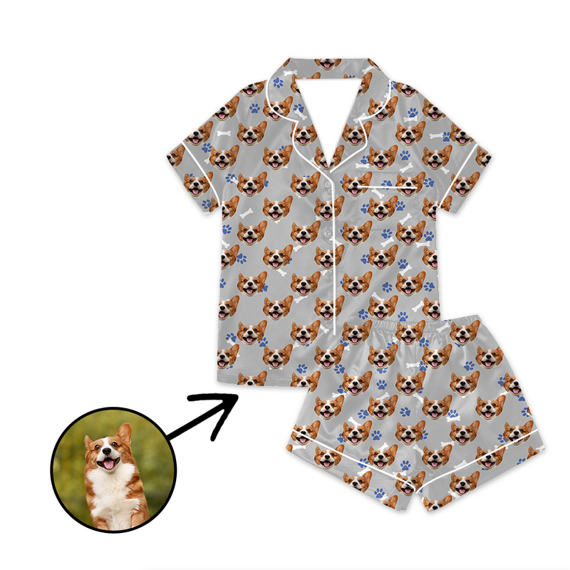 Custom Photo Satin Pajamas Dog Footprint Champagne For Summer