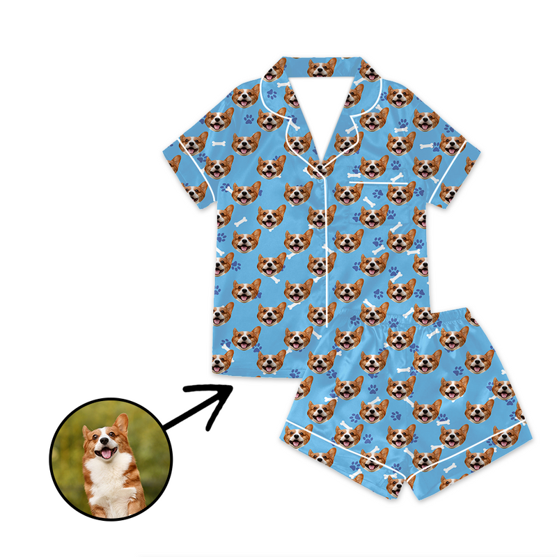 Custom Photo Satin Pajamas Dog Footprint Summer