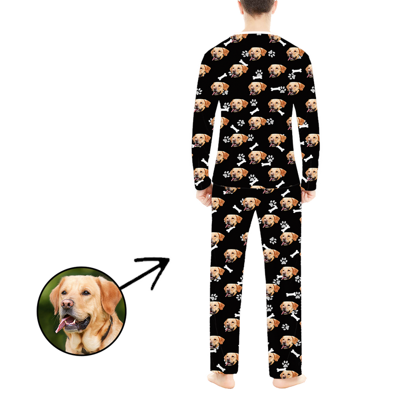 Personalised Photo Pajamas For Men Dog Paw Footprint Long Sleeve