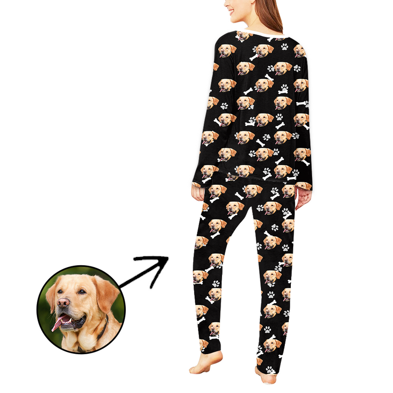 Personalised Photo Pajamas For Women Dog Paw Footprint Long Sleeve