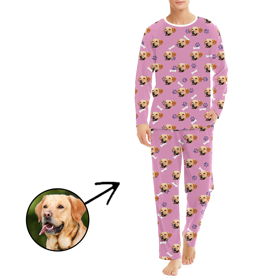 Personalised Photo Pajamas For Men Dog Footprint Long Sleeve