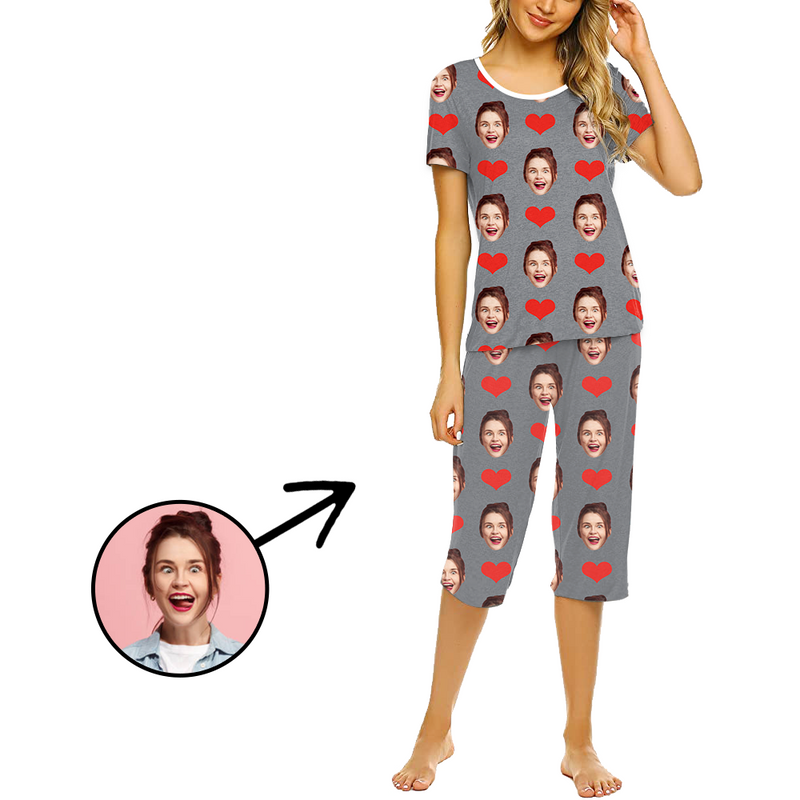 Custom Photo Pajamas For Women Heart My Loved One's Face