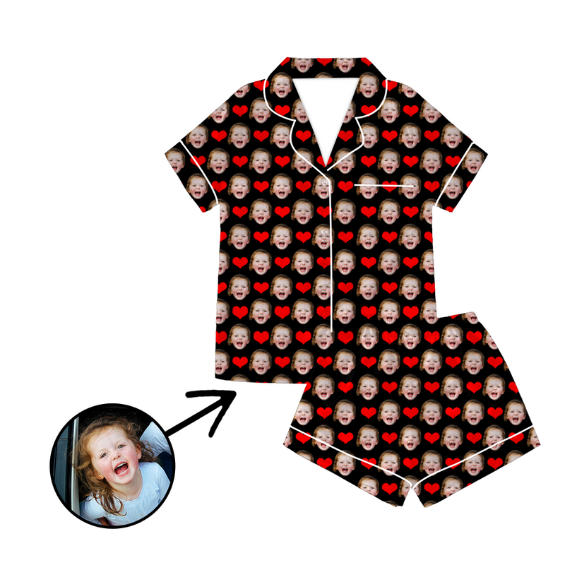 Custom Photo Satin Pajamas Heart Red For Summer