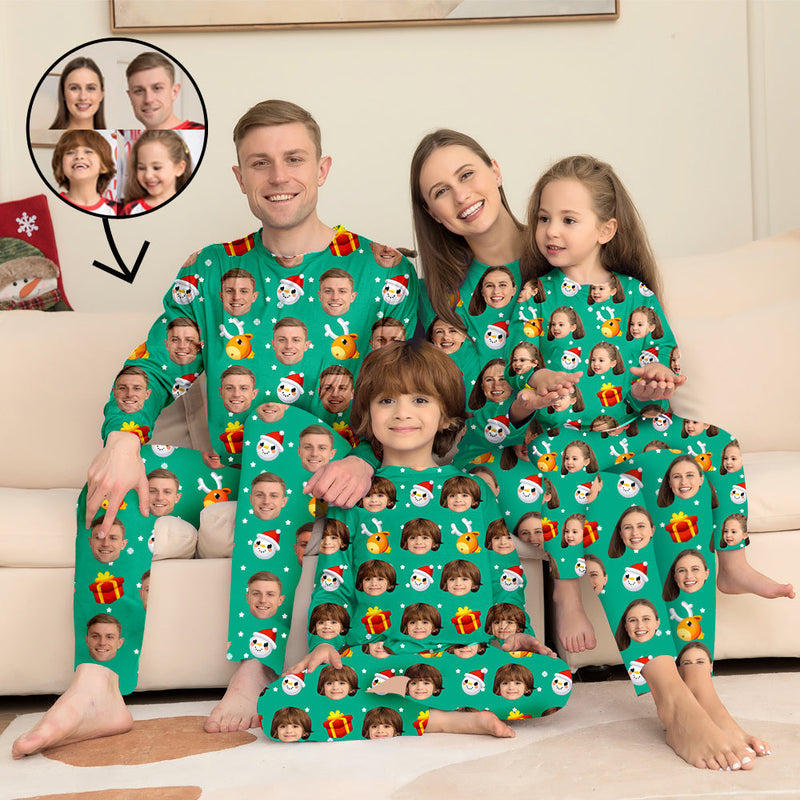 Custom Photo Pajamas Family Matching Set Christmas Matching Sleepwear Personalized Pajamas Hat And Snowflake