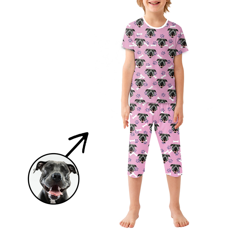 Custom Photo Pajamas For Kids Dog Footprint