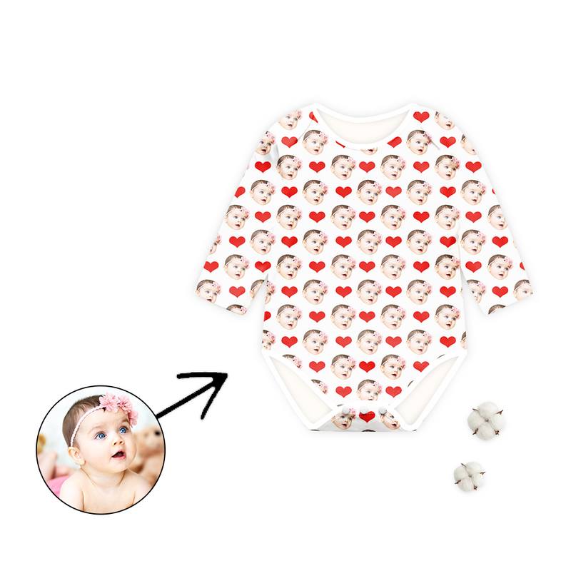 Custom Face Baby Bodysuit Heart Dog Footprint