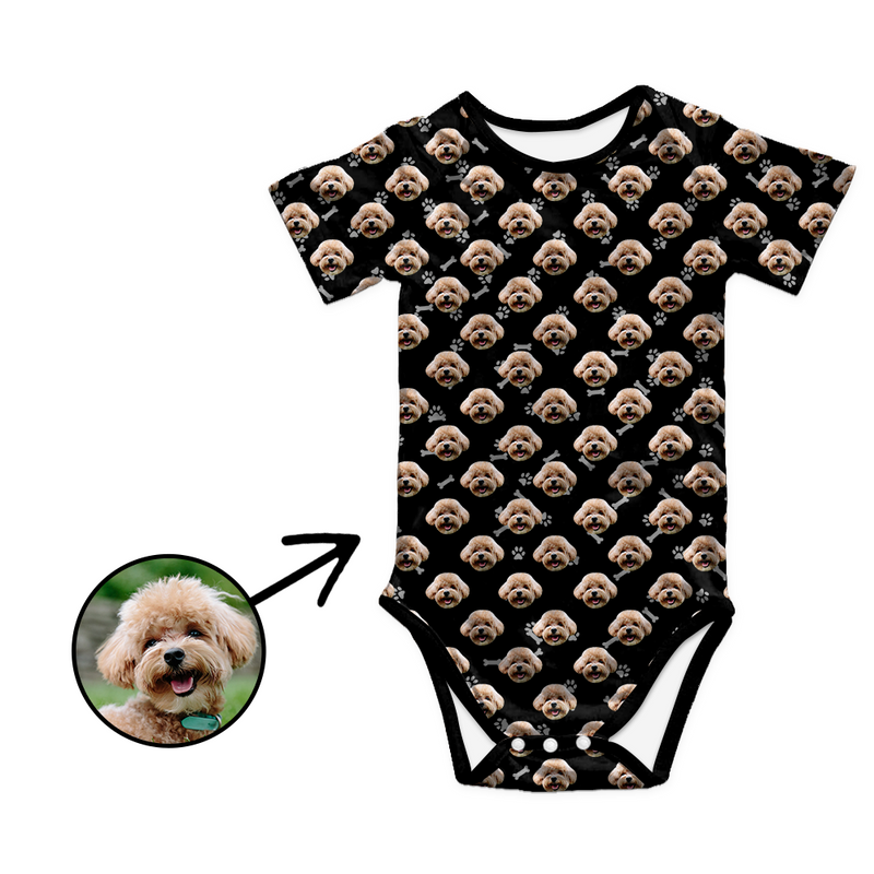 Custom Photo Baby Bodysuit Heart Dog Footprint