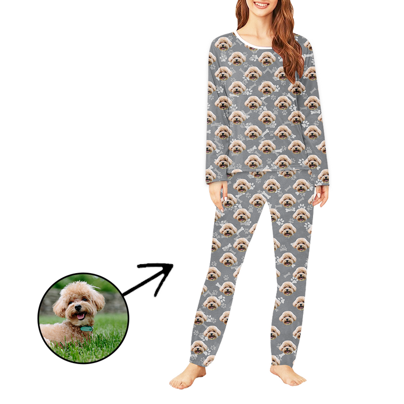 Personalised Photo Pajamas For Women Dog Footprint Long Sleeve