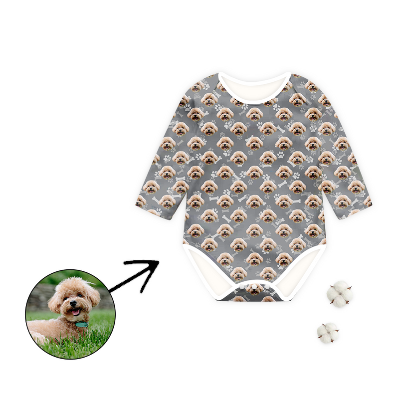 Custom Photo Baby Bodysuit I Love My Dog Footprint Long Sleeve