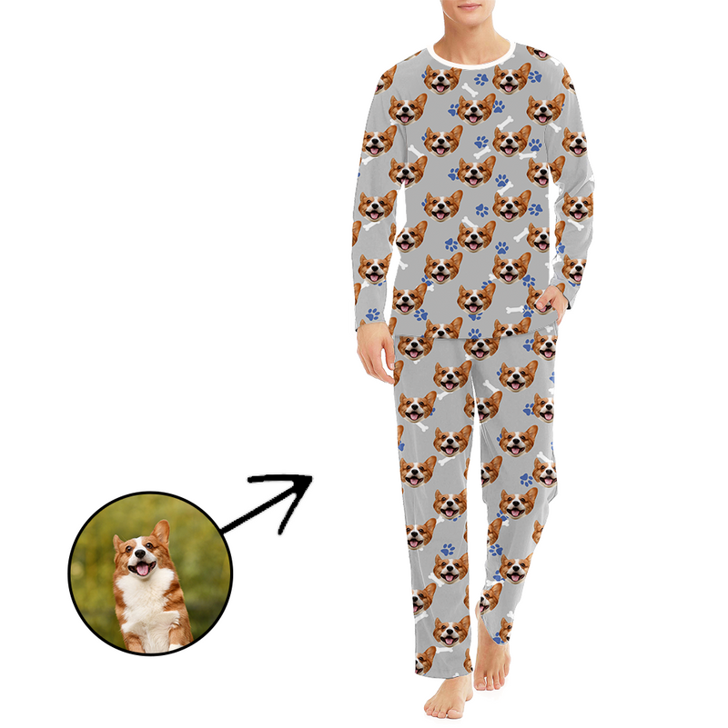 Personalised Photo Pajamas For Men Dog Paw Footprint Long Sleeve