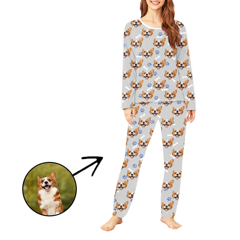 Personalised Photo Pajamas For Women Dog Paw Footprint Long Sleeve