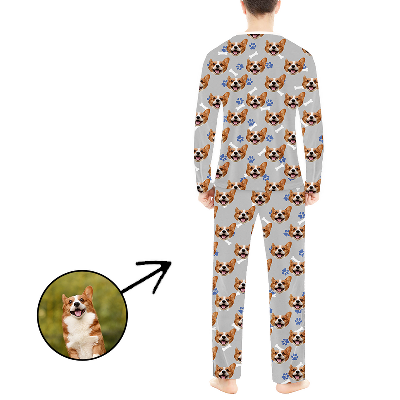 Personalised Photo Pajamas For Men Dog Paw Footprint Long Sleeve