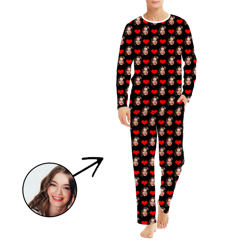 Personalised Pyjamas For Men Heart I Love My Wife Long Sleeve photopajamas