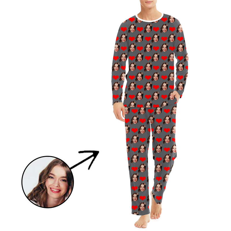 Custom Men's Photo Pajamas Christmas Socks And Gingerbread Man Long Sleeve